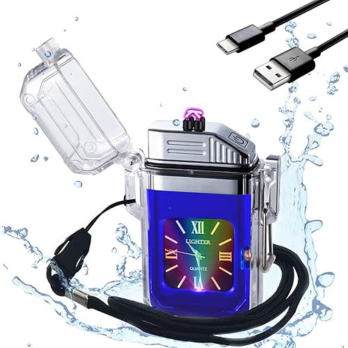 SKRFIRE Encendedor eléctrico de arco recargable por USB, esfera impermeable, encendedor para exteriores, transparente, resistente al viento,