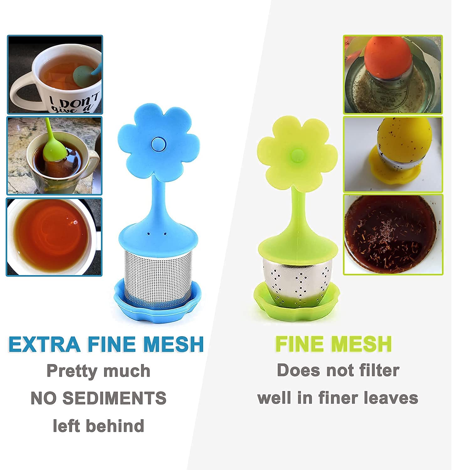 4 piezas Infusor De Té De Silicona Reutilizar Acero Inoxidable Bandeja De Goteo Colador Para Cocina Medicina Herbaria Especias Filtro con mango de silicona de acero inoxidable(flor D)