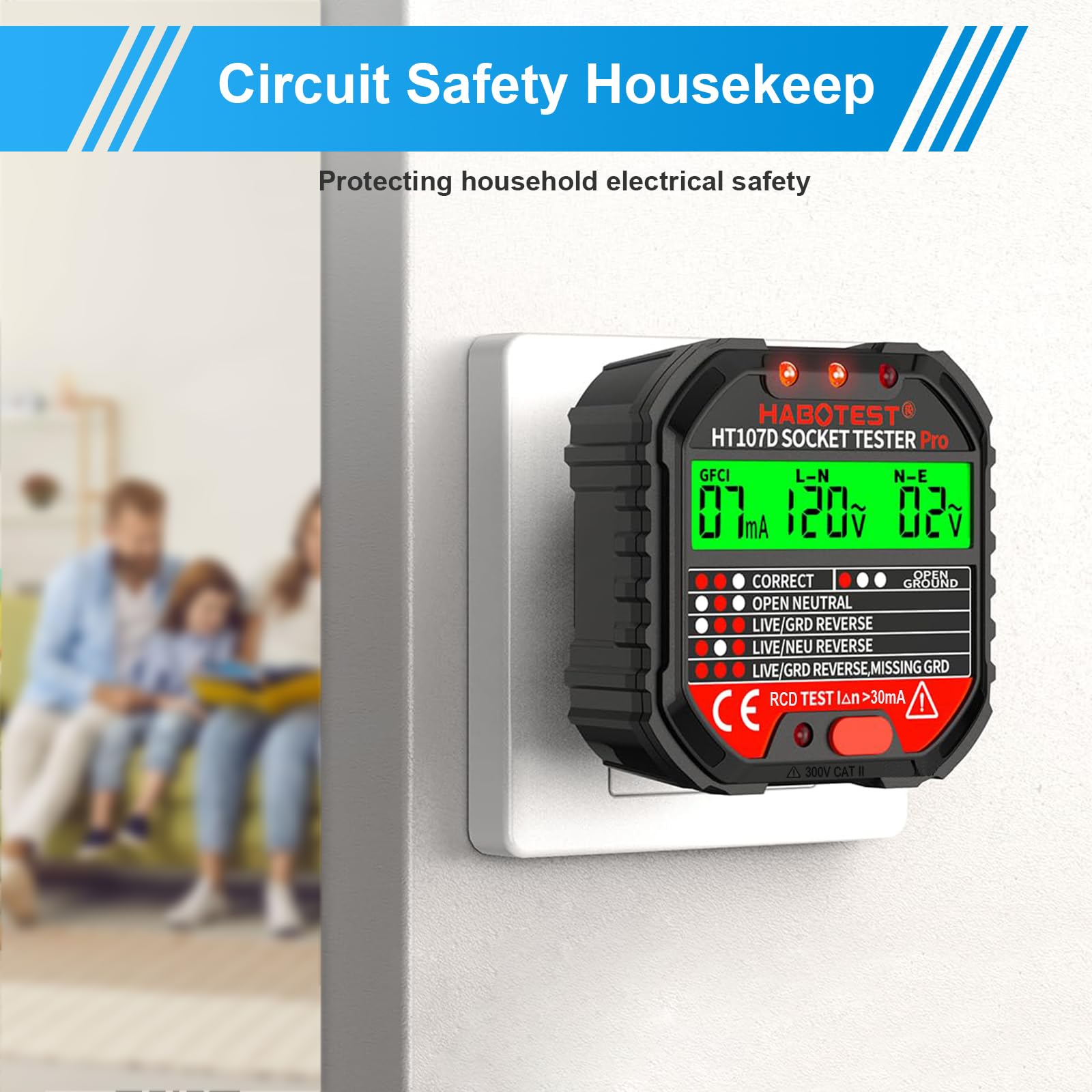 Tester Prese Elettriche Euakee Con Display LCD - Rileva 6 Errori Cablaggio, Test GFCI, HT107D - Foto 5