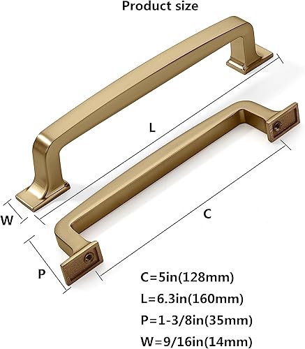 Miniatura 2 de khtumeware Paquete de 10 tiradores de bronce champán de 5 pulgadas para cajones de latón cálido, manijas de cocina para gabinetes de cocina, manijas