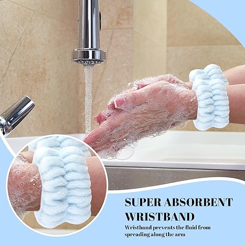 Miniatura 6 de CAVETEE Diadema de maquillaje para mujer, diadema de cuidado de la piel para lavar la cara, bonita diadema azul hinchada para spa con banda elástica