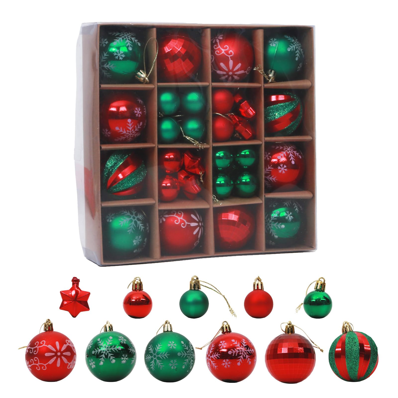 Christmas Balls Decoration, 6cm Multiple Styles Shatterproof Christmas Baubles Elegant Christmas Ornaments with Hanging Loop for Xmas Tree Home Decorations (Style-C)