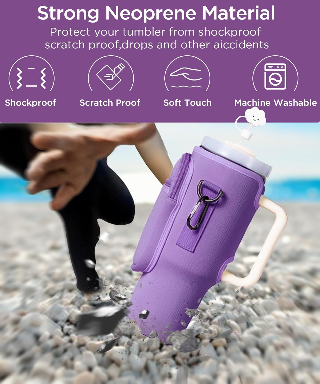 dabria Water Bottle Carrier Bag with Phone Pocket for Stanley 40/30 oz Tumbler Neoprene Water Bottle Holder Pouch with Adjustable Strap Bollus with Straw Cover for Stanley Cup Accessories - Image 3