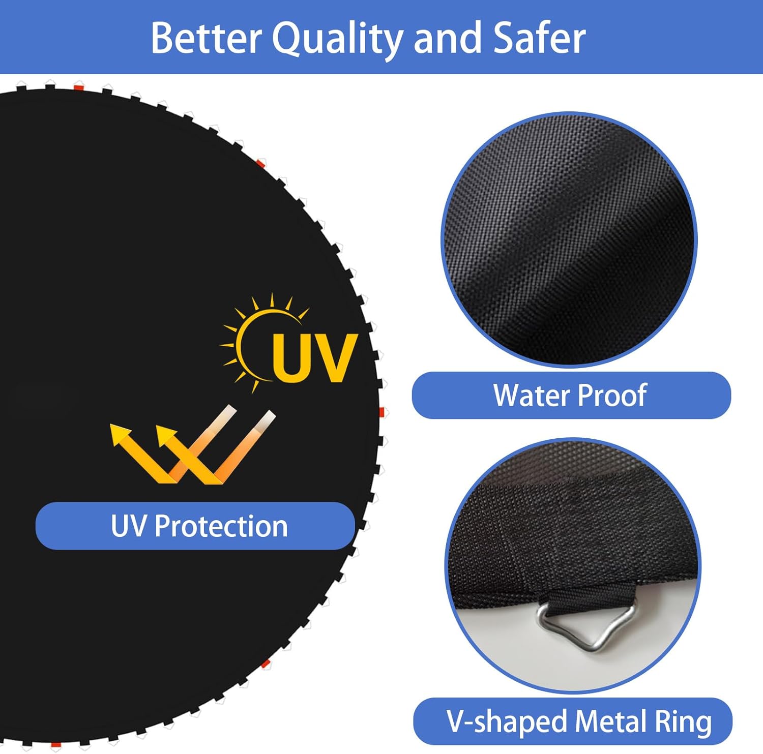 Trampoline Mat Replacement, High Elastic Jumping Mat, Waterproof, Jumping Pad Bounce Mats, Uv Resistant, with V-Shaped Metal Ring,B,8ft/48buckles