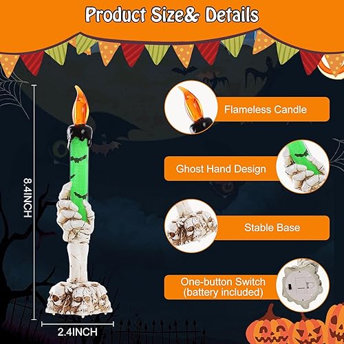 Miniatura 2 de Decoraciones de Halloween, paquete de 2 portavelas de calavera, funciona con pilas, esqueleto fantasma, lámpara decorativa sin llama para decoración
