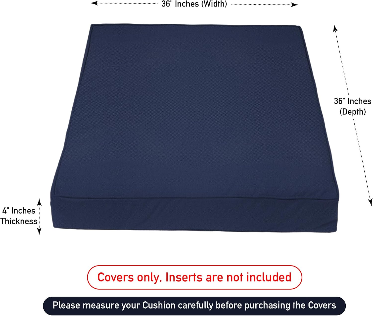 Covers & All Square Outdoor Cushion Covers for Patio Furniture Sets, Water, Tear & UV Resistant Polyester Cushion Slipcover with Zippers (Pack of 2) (36" L x 36" W x 4" Thick, Navy Blue)
