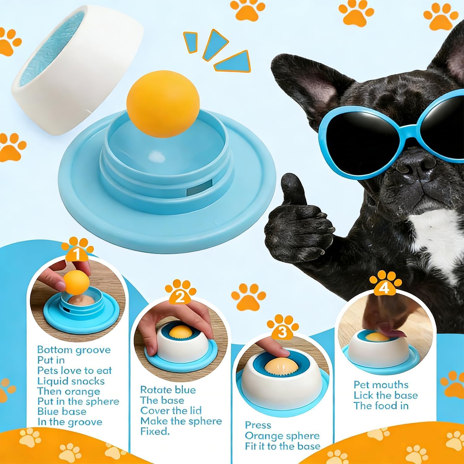 Dog Lick Bowl, Slow Feeder Dog Bowl, Dog Cat Licks Toys for Liquid Food, Anxieties Relief Slow Feeder Dog Lick Ball Treat Dispenser, Non-Slip Licking Bowl Enrichment Toys to Keep Them (Blue) - 5