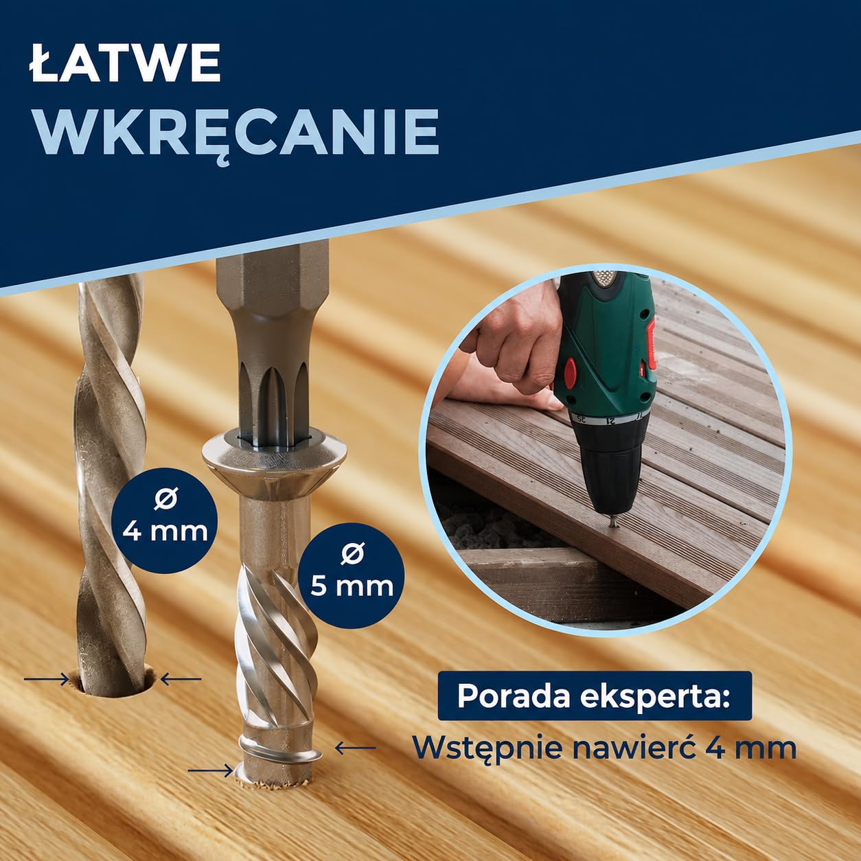 Wkręty tarasowe ze stali nierdzewnej A2 (V2A) TX25 5x80 mm – 800 szt. – Wkręty do desek tarasowych z częściowym gwintem