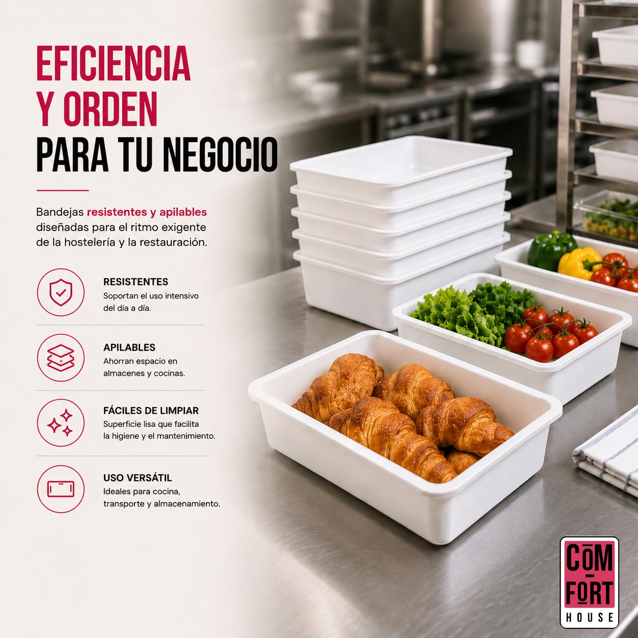 COM-FORT HOUSE Vassoi di plastica o bacinella di plastica rettangolare portaoggetti, bianco, misura 4, 3 pezzi