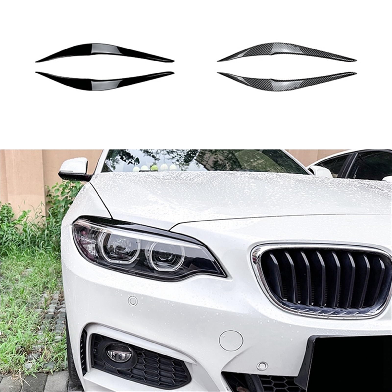 Naklejki samochodowe Pasuje do BMW serii 2 F22 F23 2015-2019 Osłona przedniego reflektora Pasek ozdobny Naklejka ozdobna na brwi Wymiana Rzęsy samochodowe do reflektorów(Gloss Black)