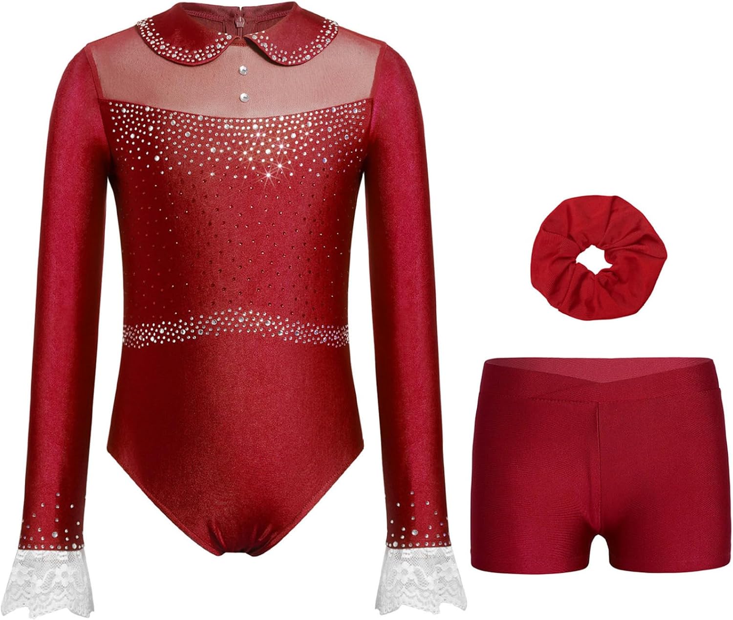 JEYPINMI Youth Girls Ballet Lyrical Dance Outfit with Shorts and Hairband Figure Skating Dancewear Gymnastics Leotards