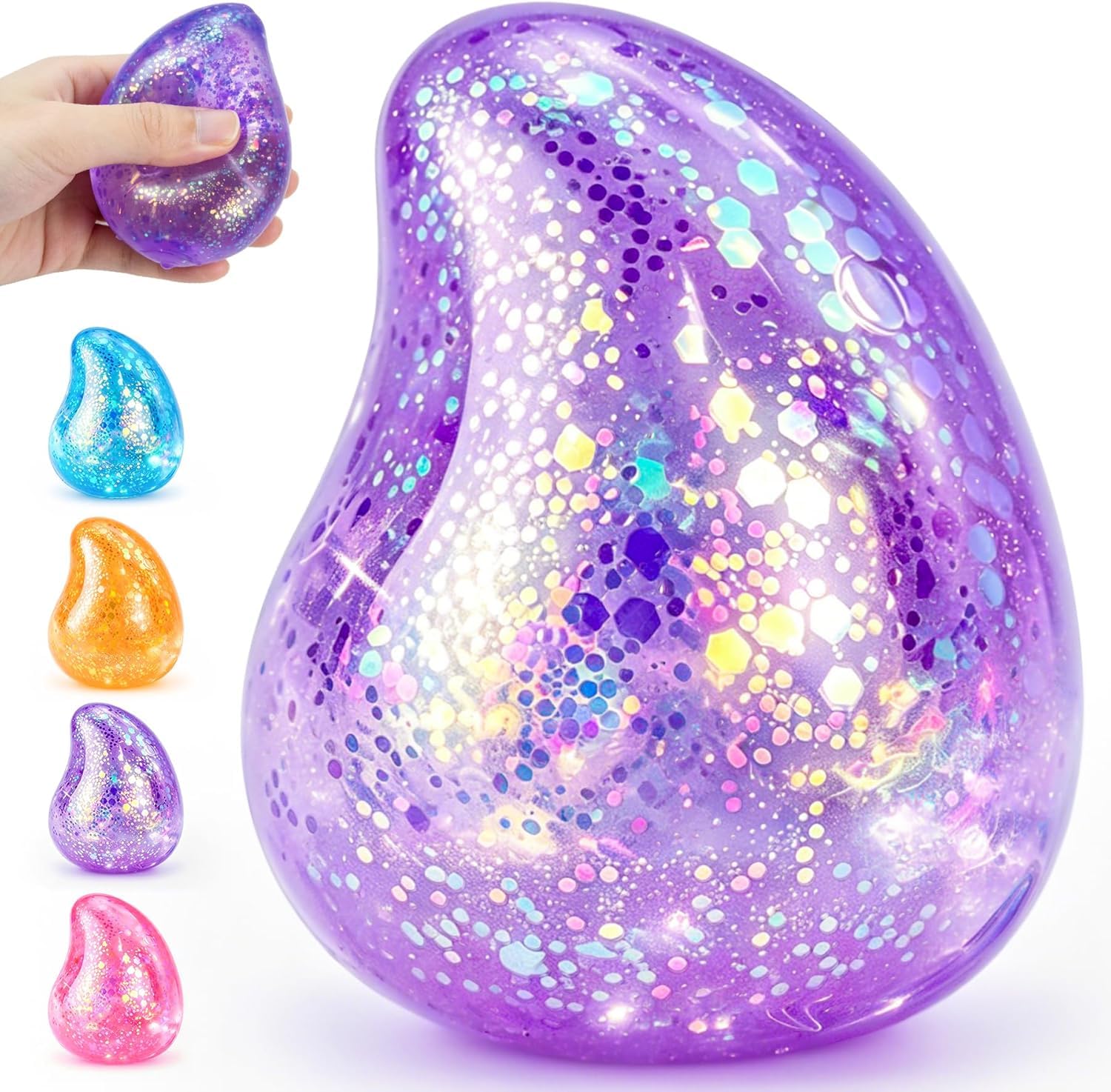 Raindrop Stress Balls,Glitter Raindrop Gumdrop Squeeze Balls Adults Stress Relief Water Drop Slow Rebound Sensory Balls Stress Toys for Kids Age 3+ Squishy Fidget Toys (pink)
