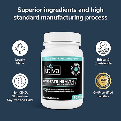 Miniatura 5 de Utiva Prostate Health - Fórmula natural para una función saludable y flujo de orina - Suplemento de próstata para hombres - Beta-sitosterol y palma