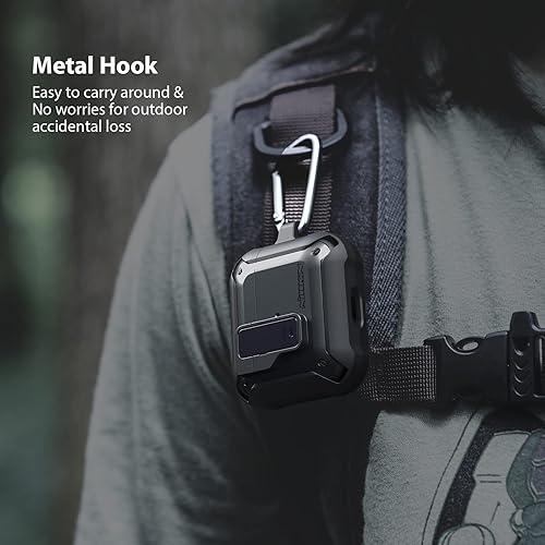 Miniatura 5 de Nillkin Compatible con AirPods Pro clip de bloqueo seguro con tapa desplegable automática cuerpo completo a prueba de golpes carcasa rígida para