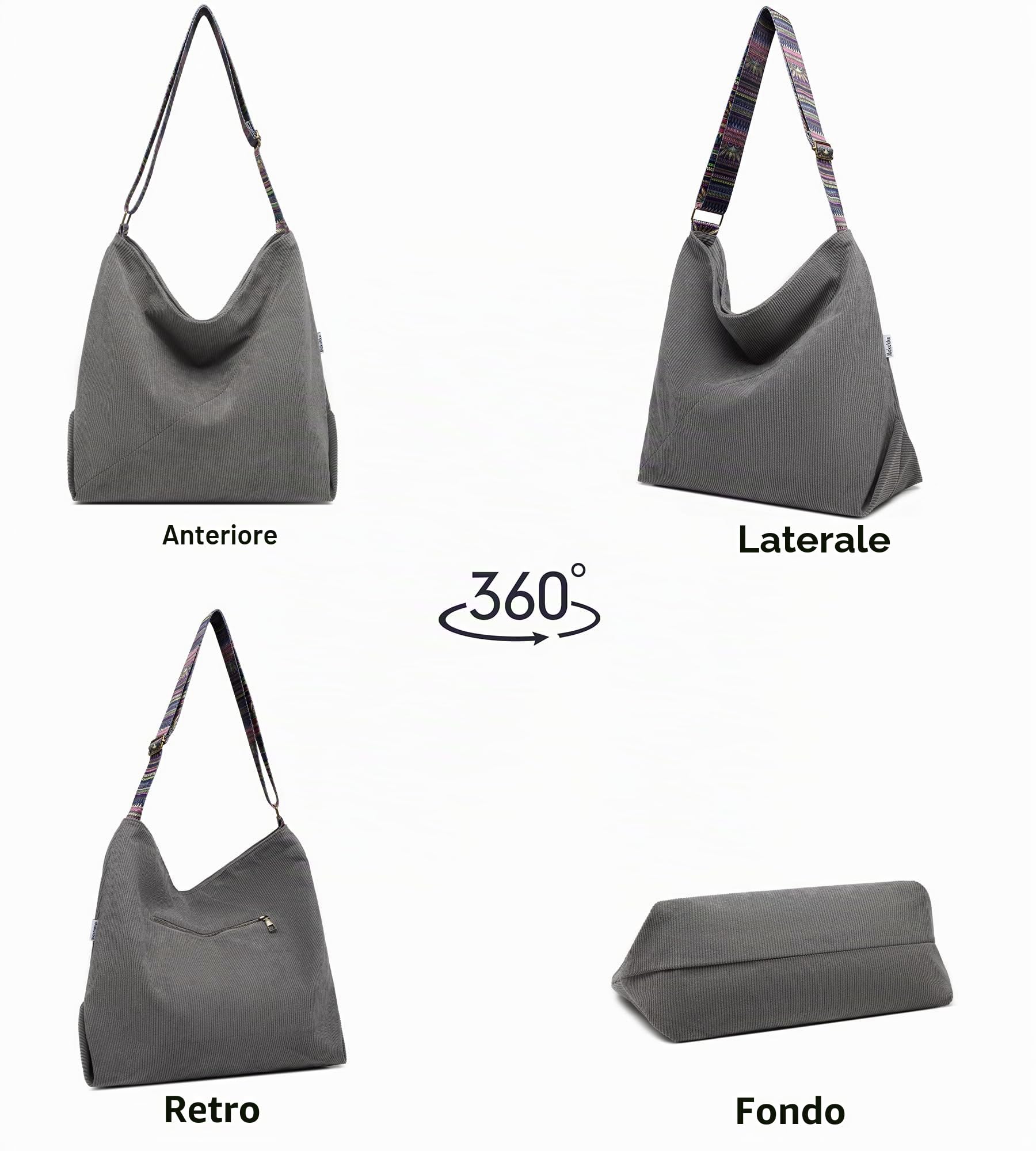 Makukke Borsa a tracolla da donna, in corda, grande shopper Tote Bag borsa a tracolla, casual, per scuola, ufficio, lavoro, viaggi, gite