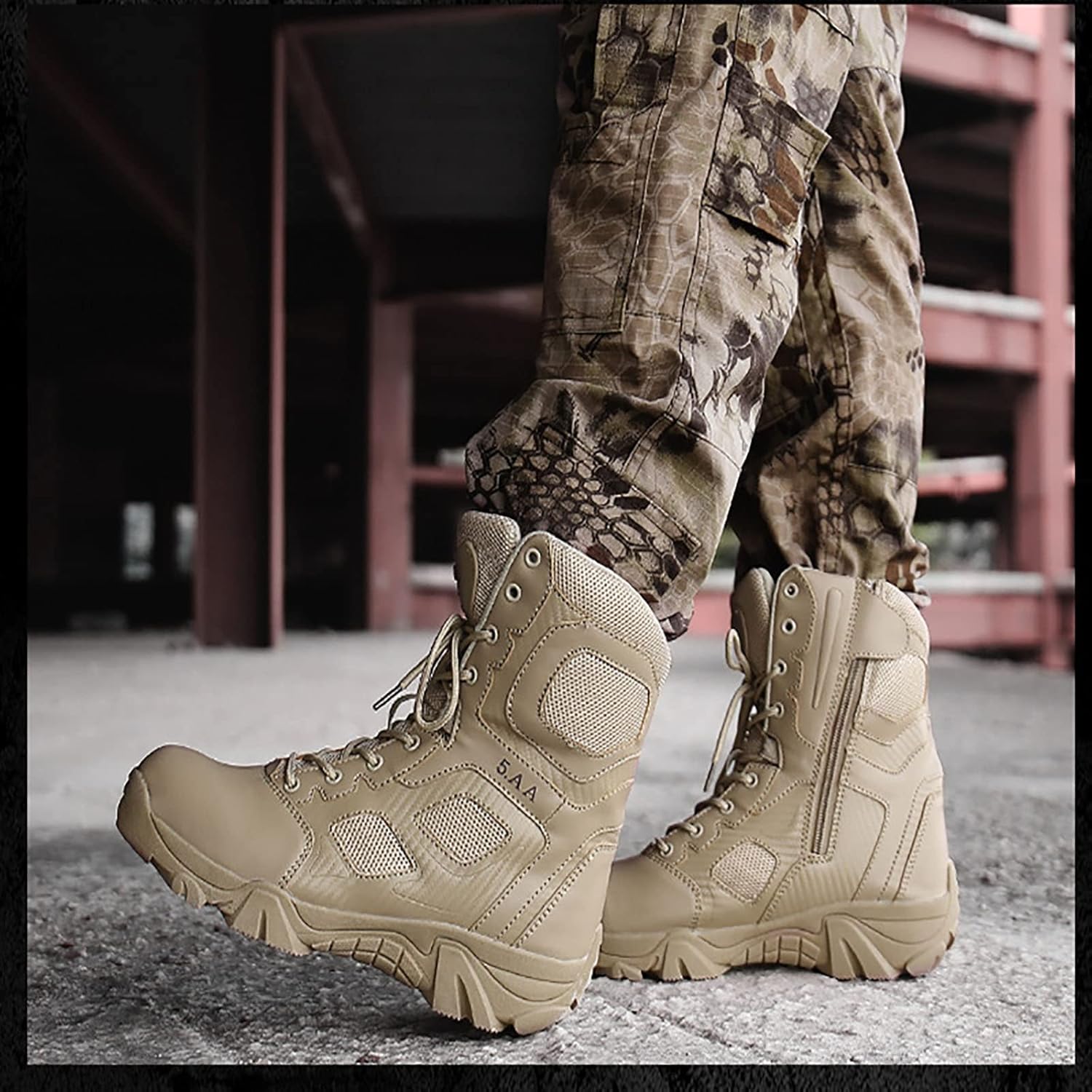 CLSQLXYJZC Men's Tactical Military Boots, Durable Suede Leather and Rubber Sole Military Work and Desert Boots,Outdoor Lace-Up Sports Lightweight Durable Breathable Hiking Shoes