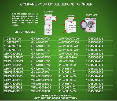 Miniatura 4 de EQUIP. DR US 8182233, 1059587 EDR59587X1 compatible con lavadora Whirlpool KitchenAid Lavadora de carga frontal deflector de tambor (1) se adapta al