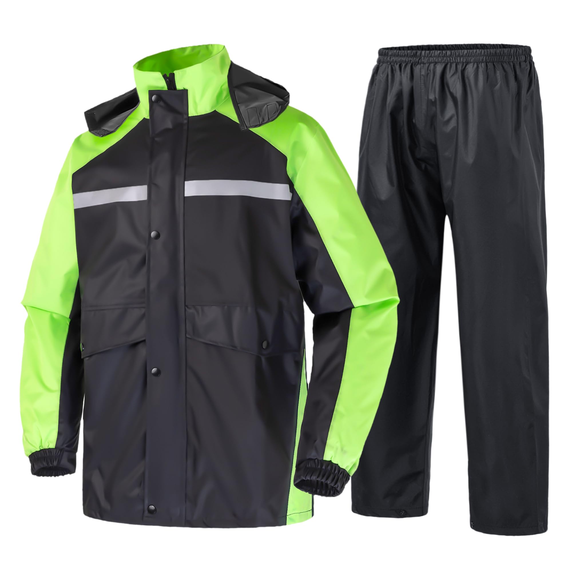 Traje de Lluvia Impermeable Hombre Chaqueta y Pantalones de Lluvia Impermeable Reflectante Ropa para La Lluvia con Capucha