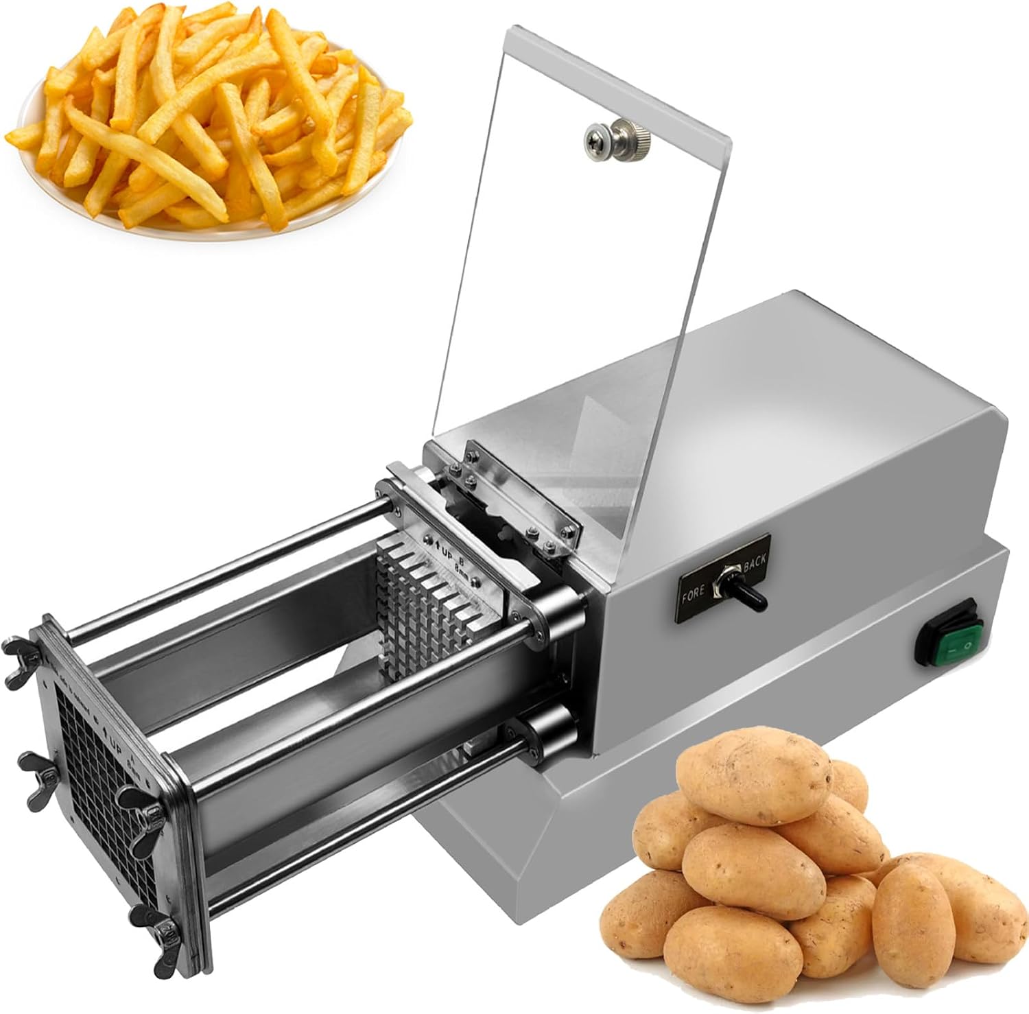 Electric French Fry Cutter with 4 Interchangeable Blades, Heavy-Duty 200W for Potatoes, Carrots, Cucumbers, Onions - Ideal for Restaurant and Home Use