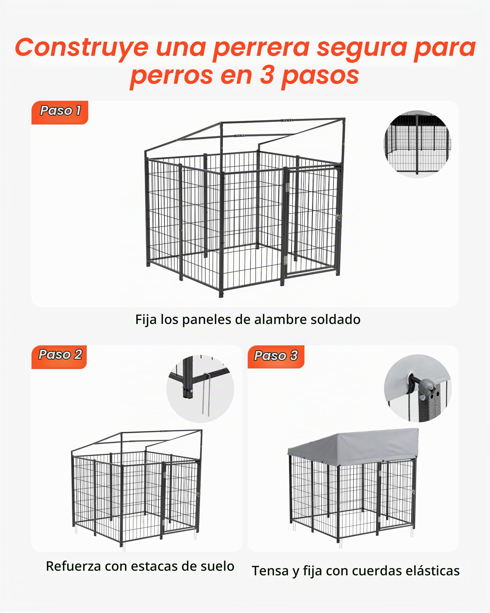 VEVOR Perrera de Exterior, 1,12 x 1,15 x 1,25 m, Parque para Perros con Cerradura y Toldo, Anti-UV Impermeable, Marco Metálico, Caseta de Malla para Perros Medianos en Patio Jardín Terraza, Negro