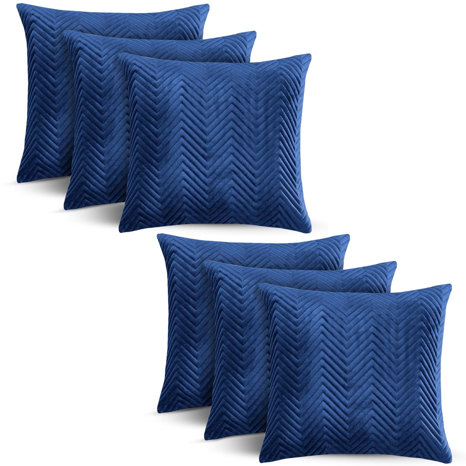 BedLooms Navy Velvet Cushion Covers 45x45 cm (Set of 6) – Soft Ultrasonic Stitch, Hidden Zipper, Decorative Throw Pillow Cases for Sofa, Couch & Living Room (18x18 Inch)
