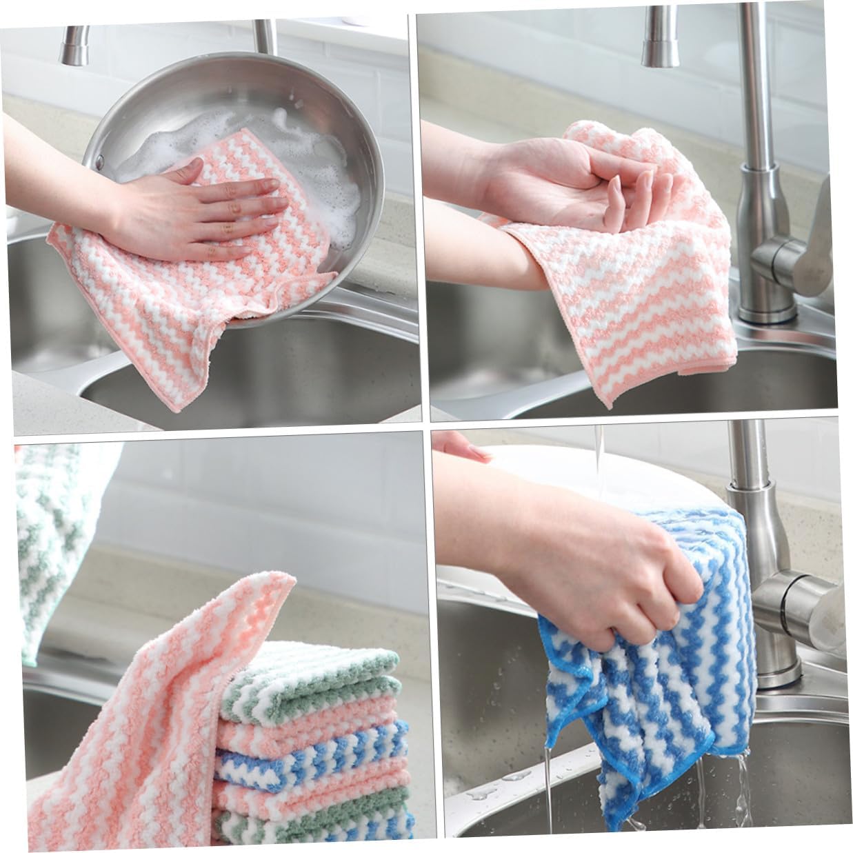 Coral Fleece Dish-Washing Cloths 12pcs Set, Kitchen Towels, Highly Absorbent Multi-Purpose Dish Towels for Home and Kitchen Use Random Color