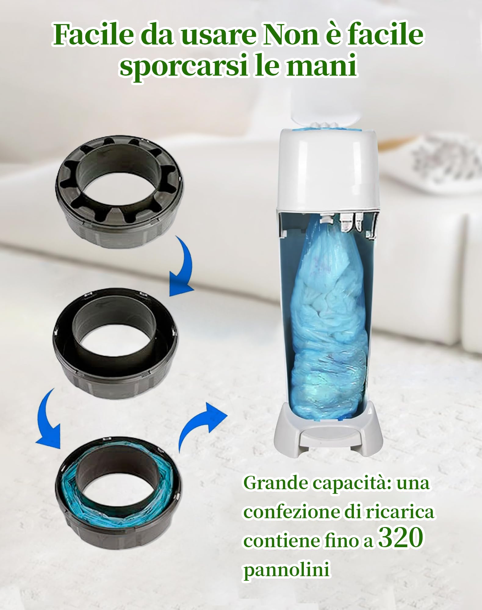 NETONDA 12 Pezzi Ricarica Mangiapannolini Ricariche Buste Mangiapannolini Ricambi Sacchetti Mangiapannolini Sacchi Compatibile con utti i secchielli per pannolini