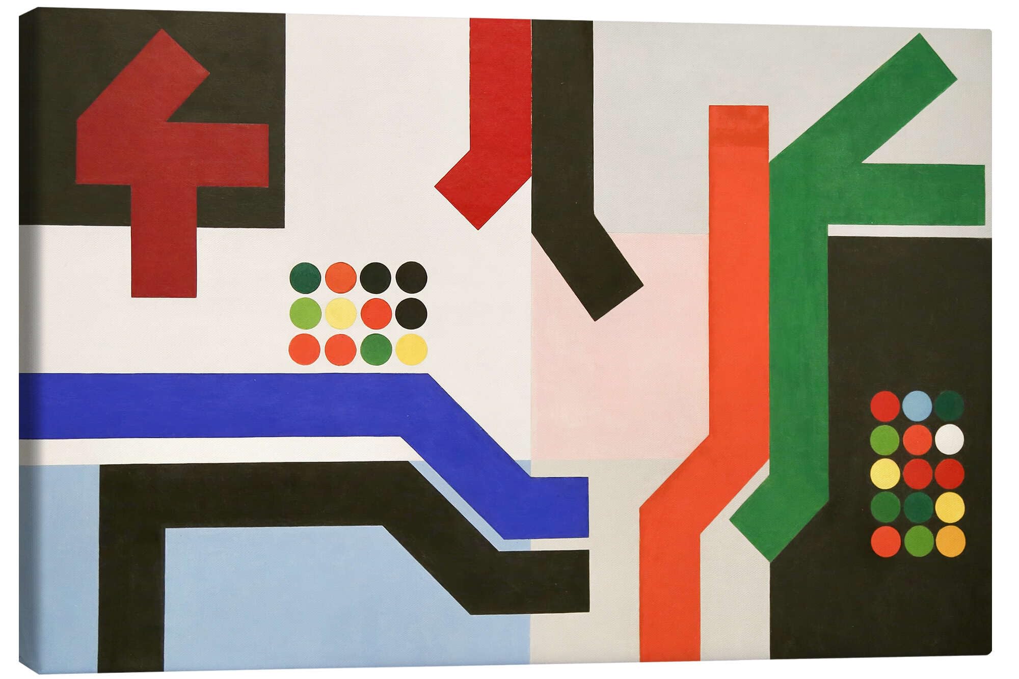 Zwölf Räume mit Flächen, eckigen Bändern und mit Kreisen, 1939 Leinwandbild | 100 x 70 cm von Sophie Taeuber-Arp Bunt Wandbilder Wanddeko
