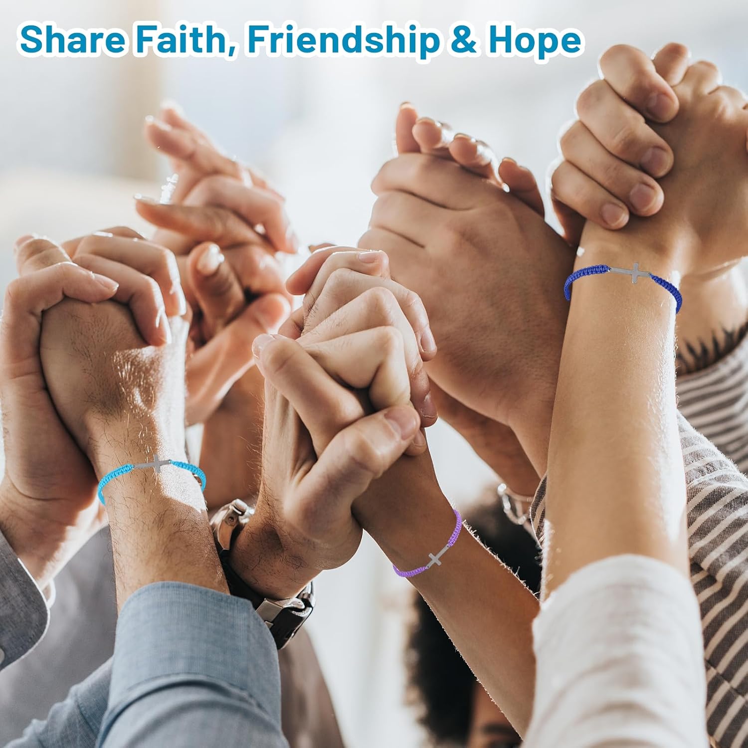 50Pcs Cross Bracelet Bulk, Christian Bracelets for Women Men, Adjustable Braided Cord Rope String Bracelets with Cross Charm, Jesus Religious Christian Gifts Bulk for Church Baptism Party Favors - Image 5