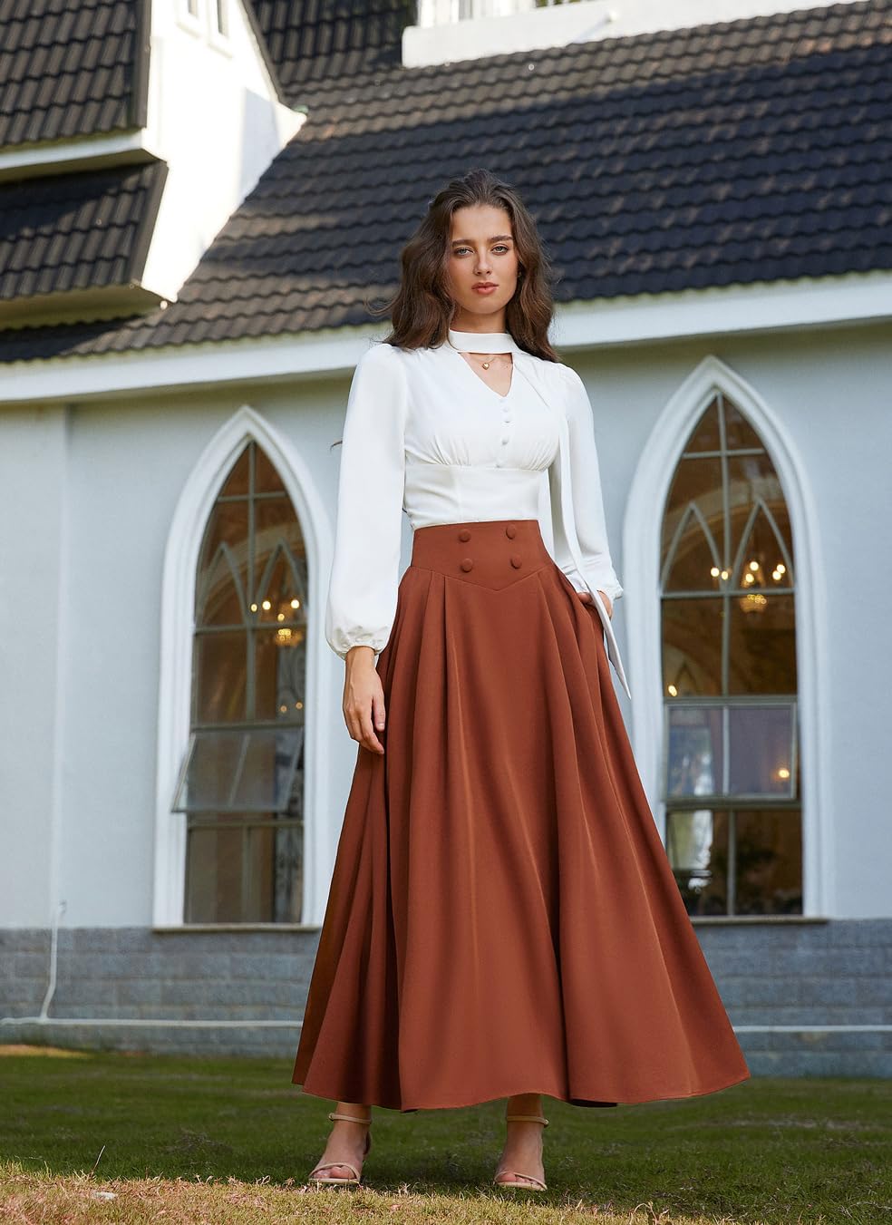 Scarlet Darkness Victorian Skirts for Women Renaissance High Waisted Long Skirt with Pockets - Image 2