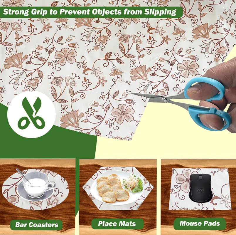 Image of Anti-Slip Kitchen Shelf Liner - 5 Meter Roll, Waterproof Multipurpose Mat for Fridge, Cabinet, Drawer, Trolley & Bathroom - Easy to Cut Floral Blue Print (Gold)