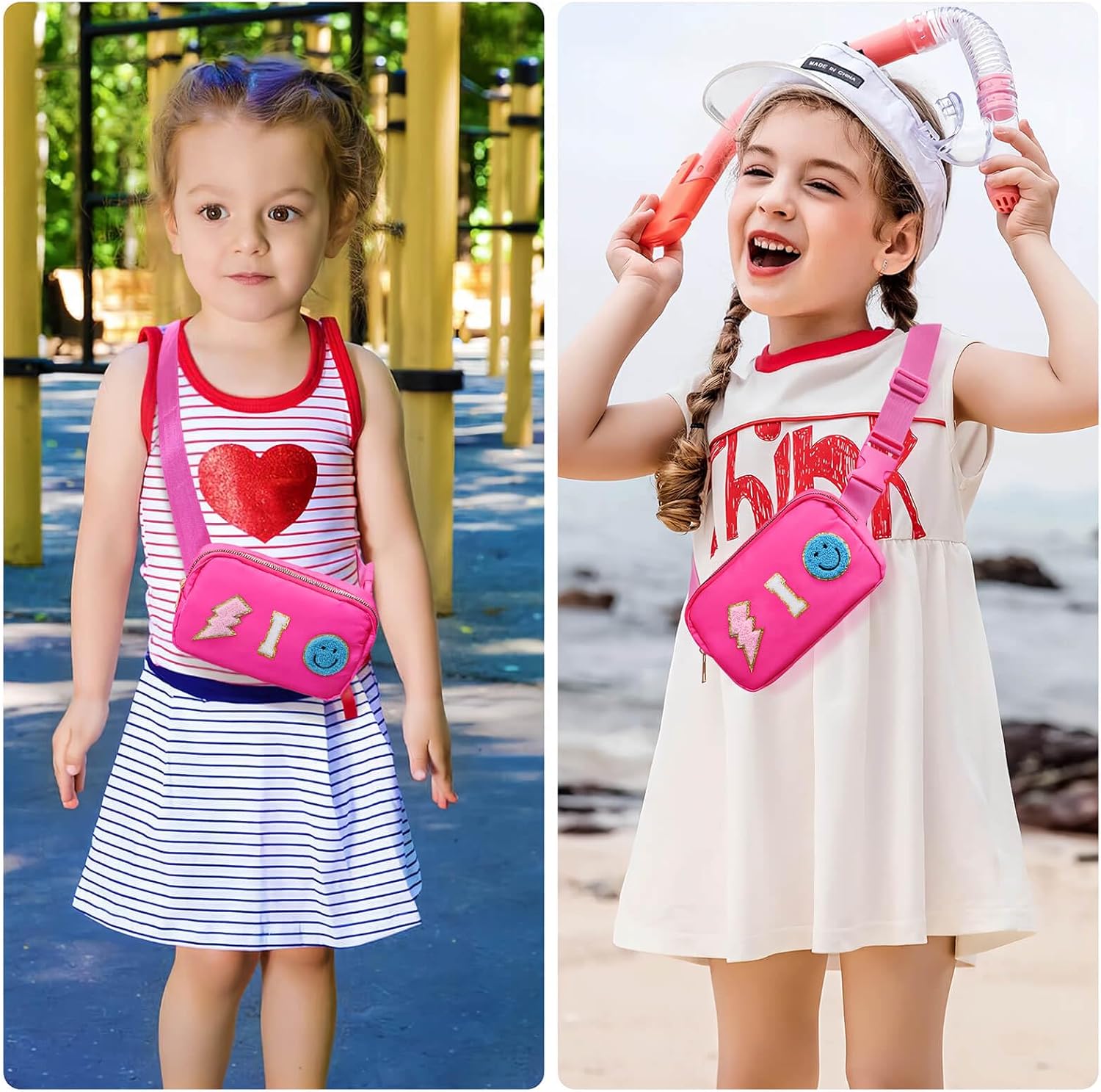 Fanny Pack for Girls Crossbody Bag, Preppy Nylon Kids Belt Bag for Birthday Christmas Graduation Personalized Gifts, Pink Chenille I Letter for Women Teen Girls Fanny Pack - Image 5