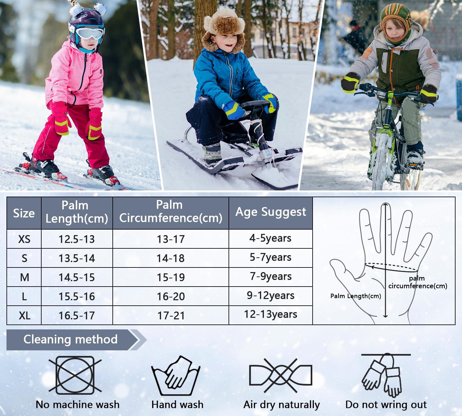 Homord Enfants Gants de Ski, 3M Thinsulate Moufles Impermeable et Chaud pour garçon Fille Gants Thermique Ski, Snowball,Snowboard en d'hiver 3-14 Ans