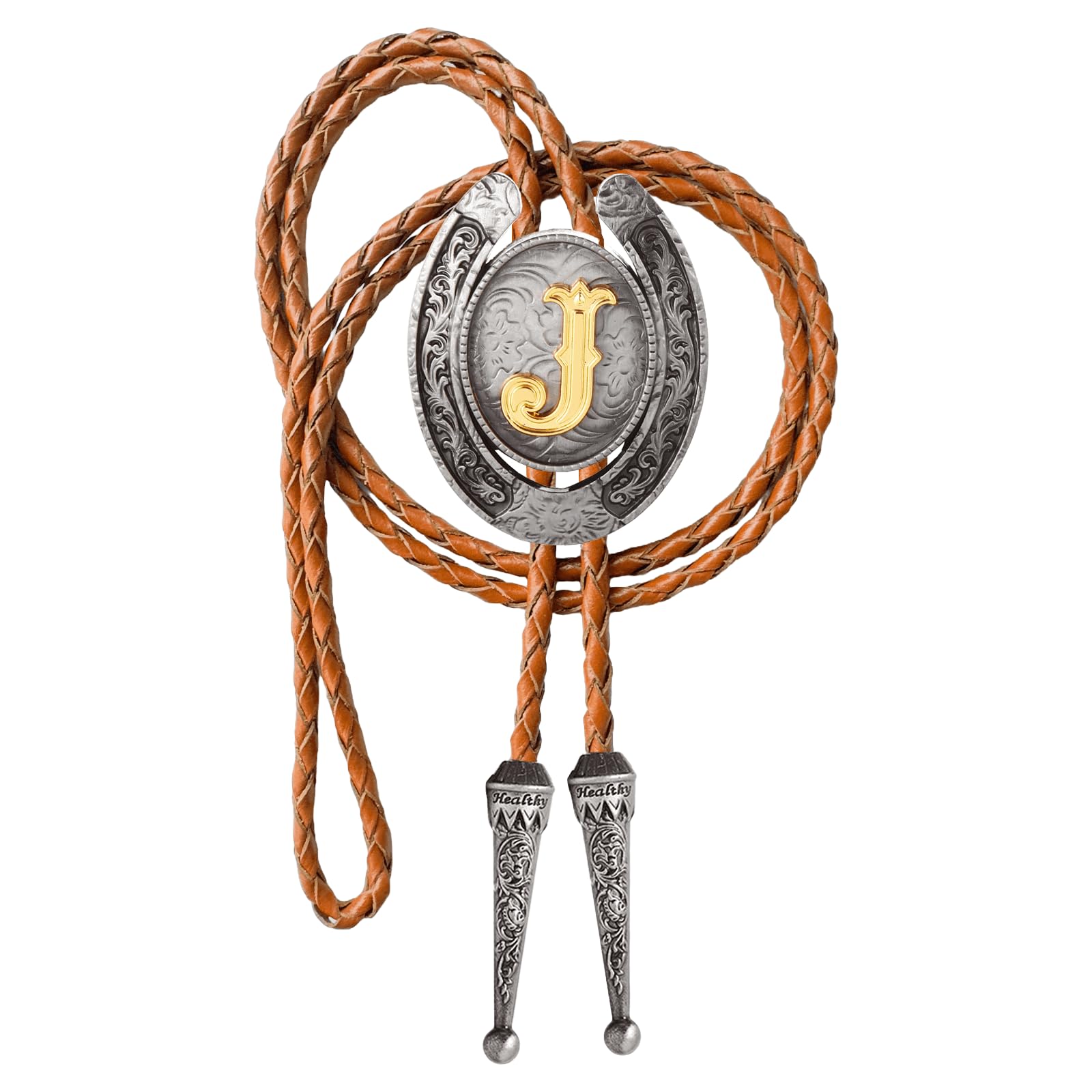 Western Cowboy Vintage Rodeo A-Z Initial Letter Bolo Tie for Men