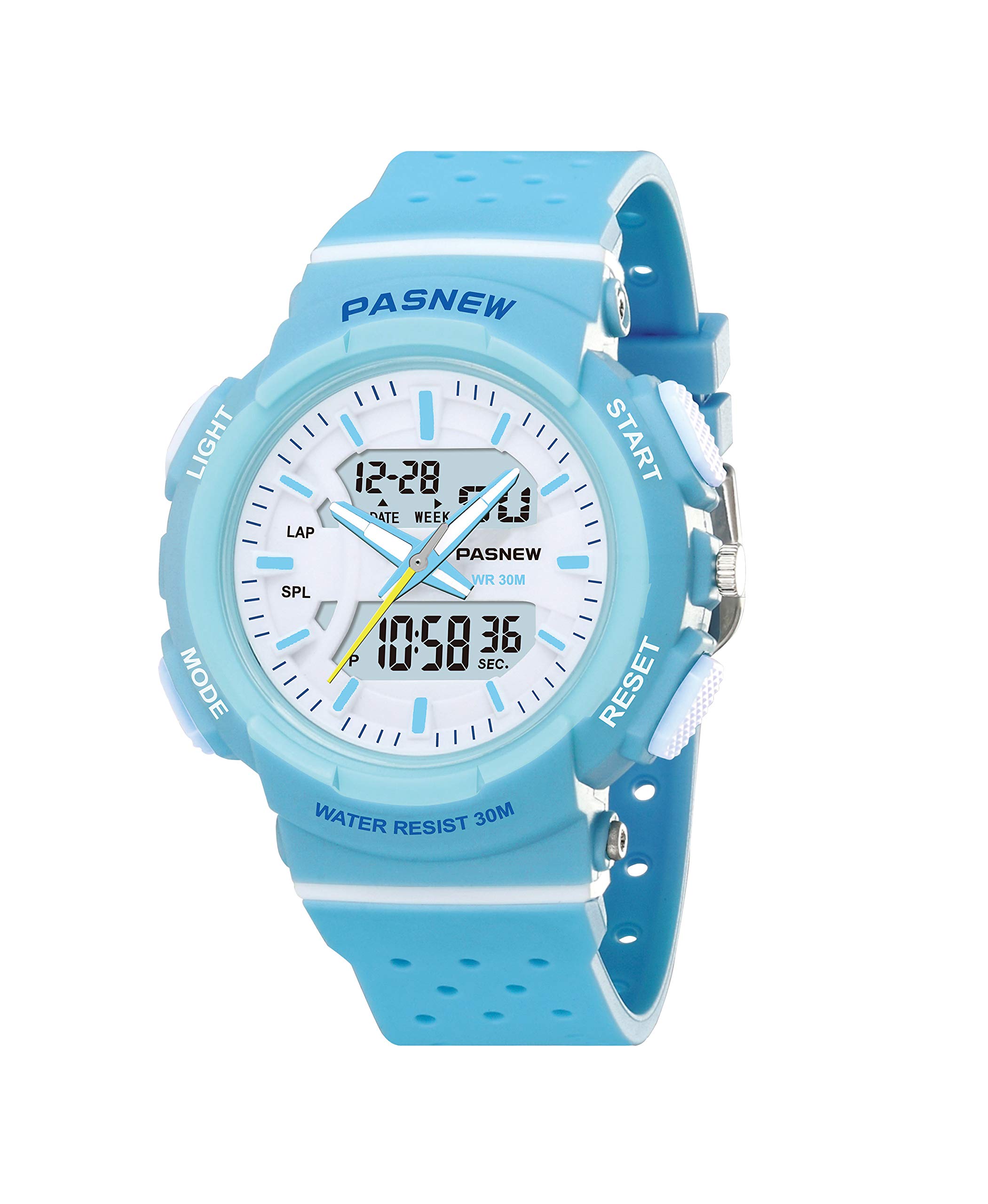 PASNEW Kids Watch Multi Function Digital-Analog Sport Watches,Outdoor Waterproof Watches for Kids, LightBlue-470, Sports, Leisure, Waterproof, Alarm, Multifunction