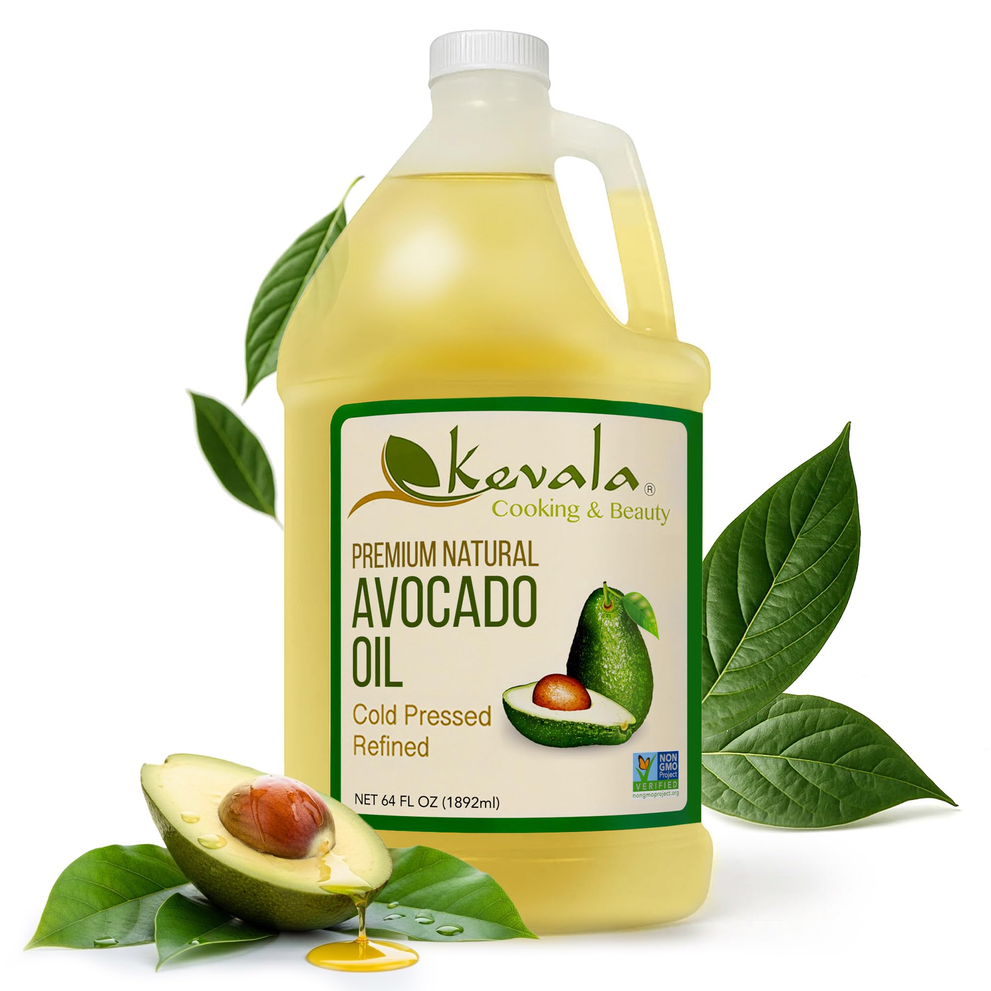 Kevala Avocado Oil – 64 fl oz – 1/2 gallon – Cold Pressed – Fresh Avocados – Vegetable Oil for Cooking – High Smoke Point – For Frying and Baking