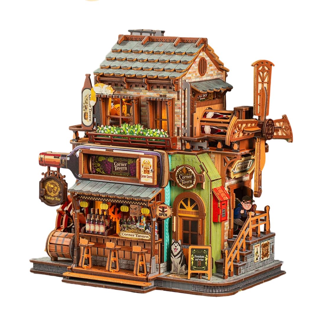 Mechanisches Architektur Modell Einer Vintage-Straßenkneipe (485Teile)