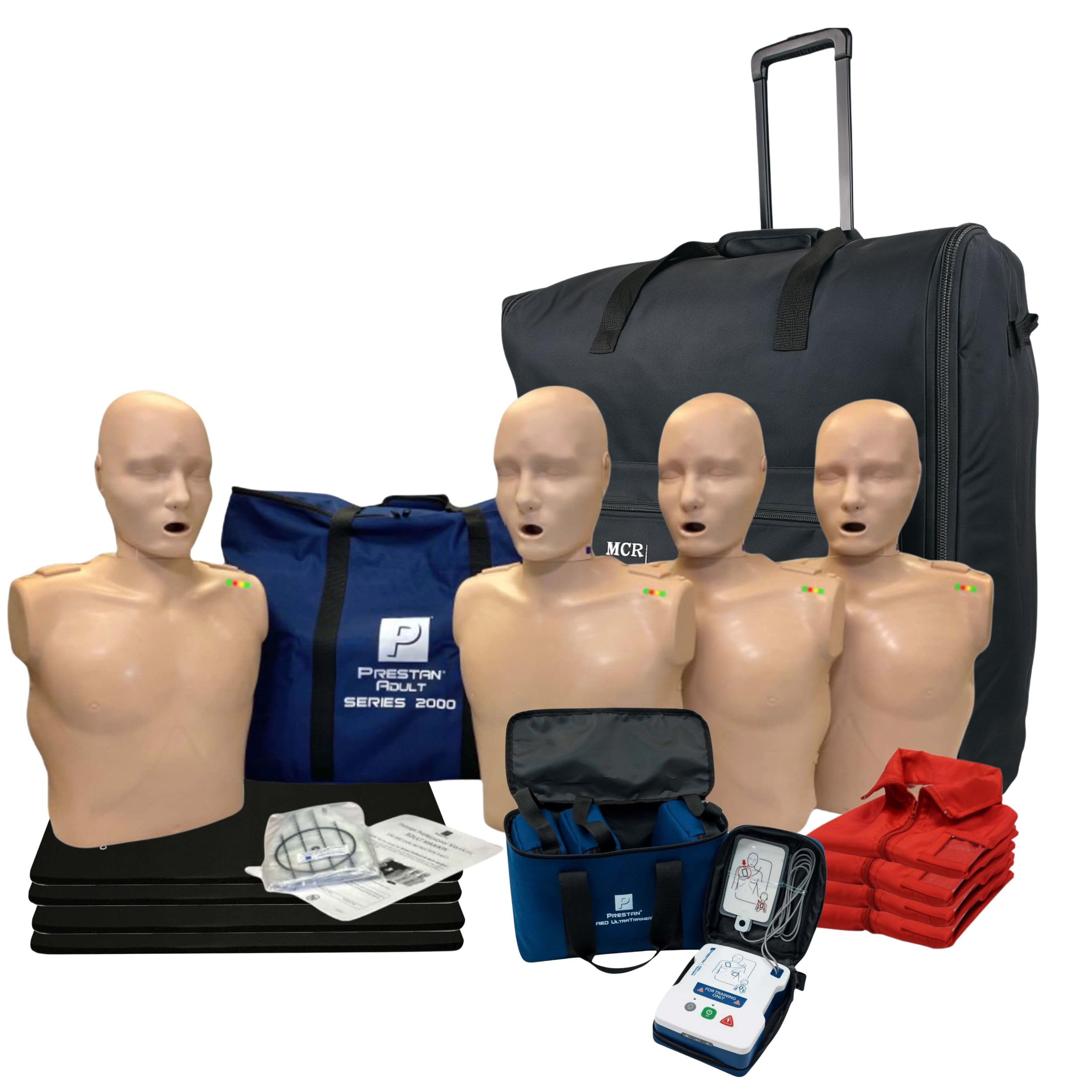 Series 2000 PRESTAN CPR Training Kit Adult Manikin 4-Pack w. Advanced Feedback, AED UltraTrainers, Carryall-L
