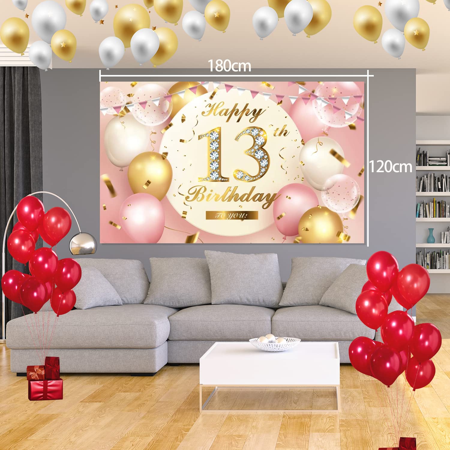 Kit Decorazione 13° Compleanno - Ghirlanda Cuori Oro Rosa Per Feste Adolescenti - Foto 8