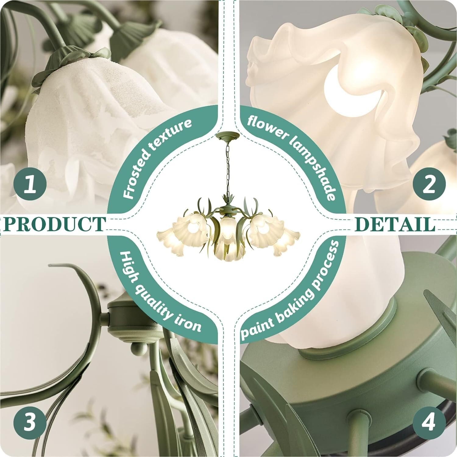 Modern White Chandelier Floral Pendant Light Fixtures,Bell Orchid Lamp Body,Glass Shade,Pendent Lights