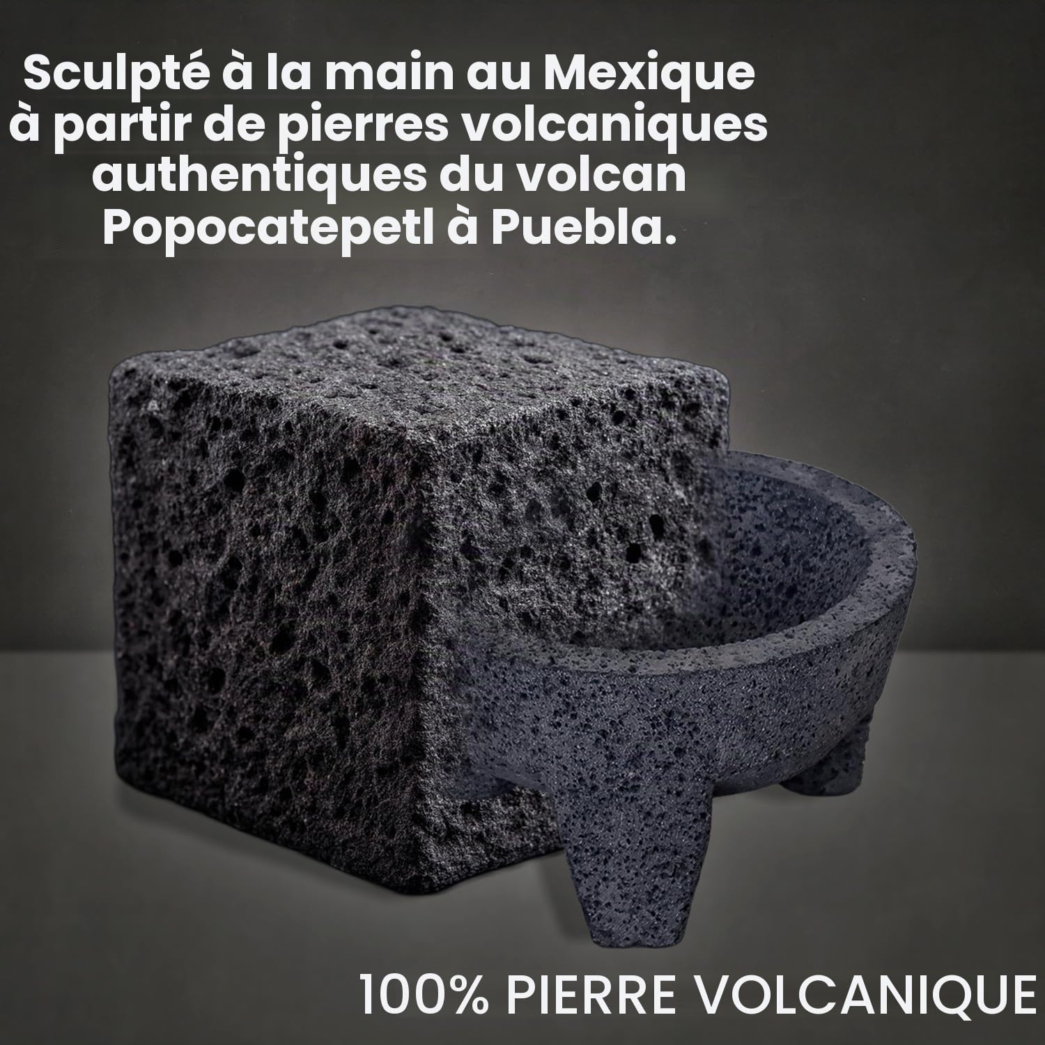 Bol mexicain Molcajete original fabriqué à la main en pierre de lave authentique au Mexique – Molcajete de Piedra volcanica – Pilon de mortier volcanique mexicain – Pierre de lave authentique