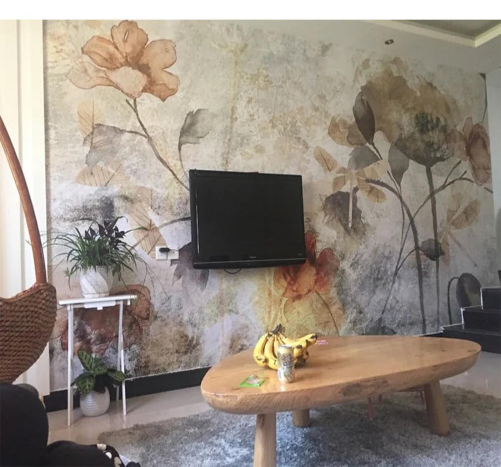 Tzxztt Retro Hand Drawn Floral Art Unique Modern 3D Wallpaper Premium Textured Silk Neutral Tones Material Ideal for Living Room Bedroom-430cm×300cm
