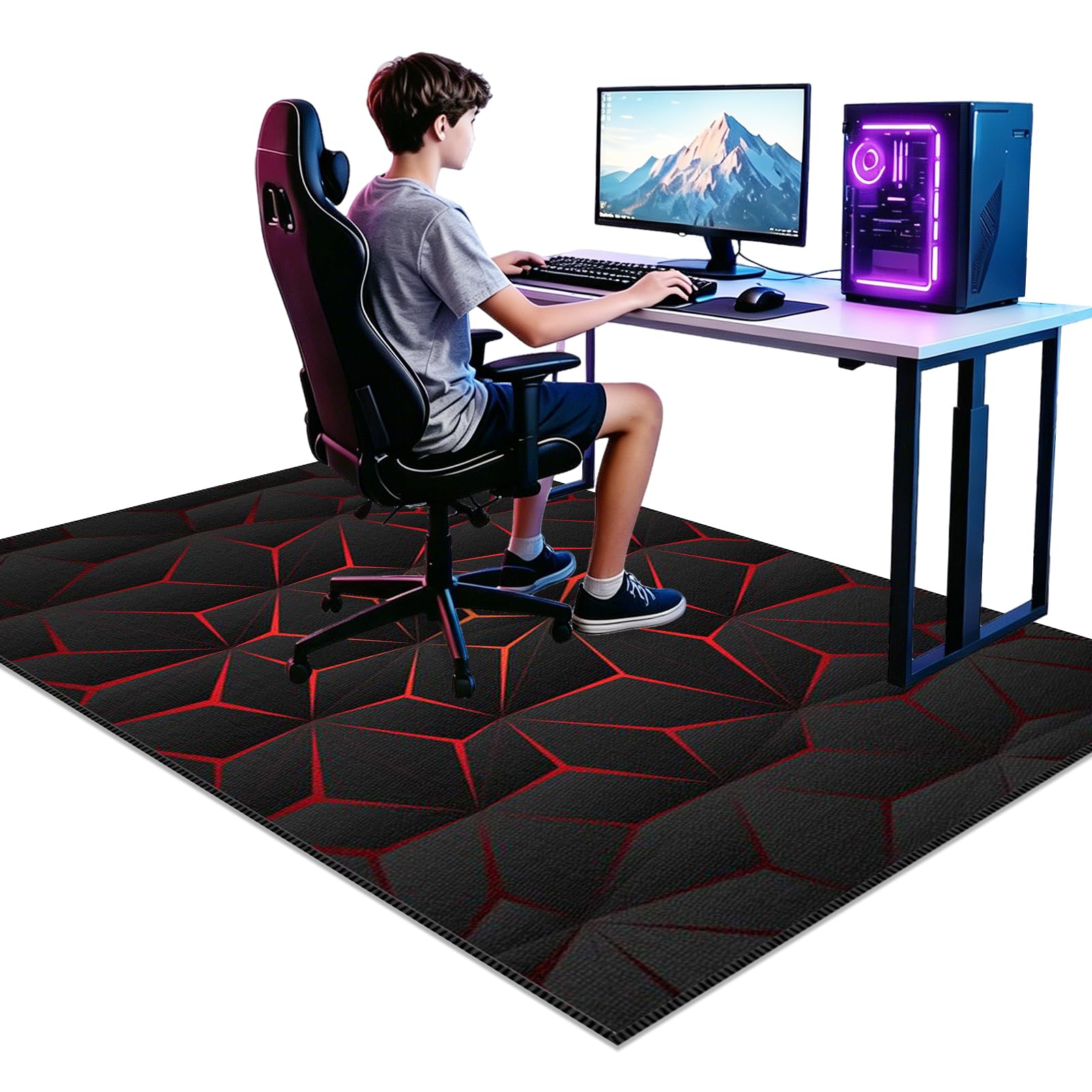 Voxirum Gaming Area Rug, Game Rubber Mat 80 x 130cm Anti-Slip Floor Protector Game Chair Rugs, Soft Bedside Carpet for Boys Living Room Home Decor, Gaming Rug for Boys Bedroom, Player Living Room Mat