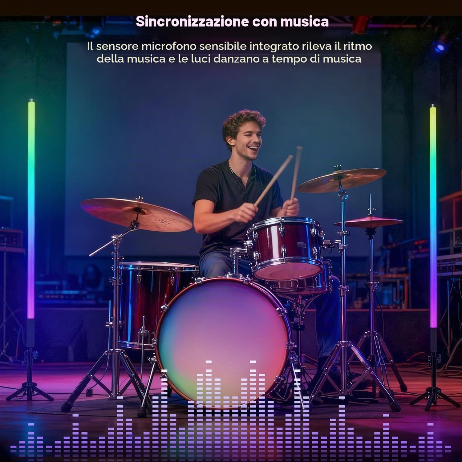 Luce video a LED portatile, 120 cm Mood1 Pro, dimmerabile e modalità musica, elecomando 2.4G, 5000 mAh, Tubo luminoso per fotografia RGB,per YouTube,TikTok,streaming di giochi,bar per feste,fotografia