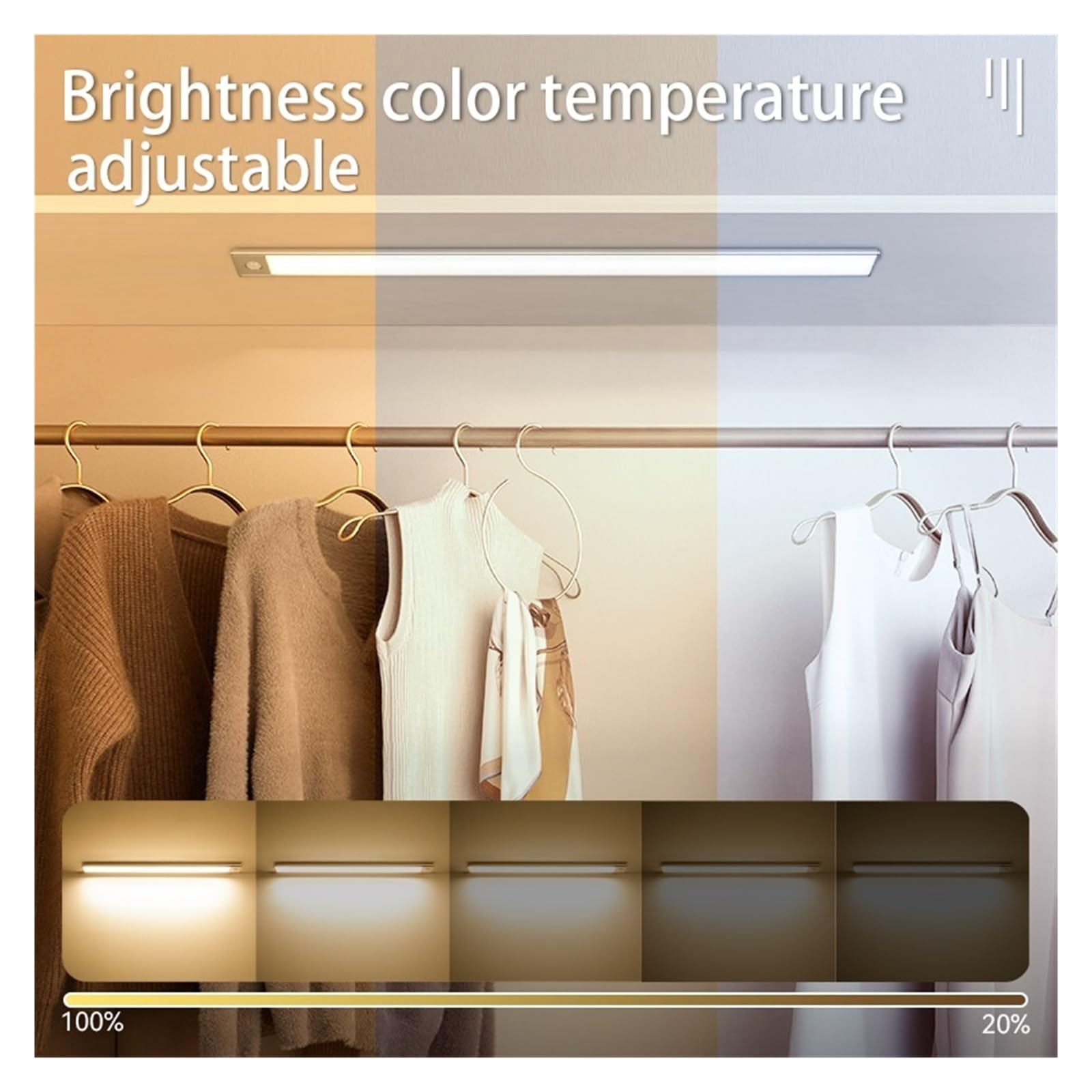 LED-Küchenlampe Mit Bewegungsmelder, Schrankleuchte, 20 Cm/30 Cm/40 Cm/60 Cm, Wiederaufladbar Über USB, LED-Lampe, Leuchtstoffröhre, Dimmer, Menschliche Körpererkennung Einfache Installation(30CM)