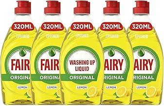 5 X Fairy Lemon Washing Up Liquid 320ml Bottles Powerful Grease-Cutting Dishwashing Liquid Concentrated Formula Long-Lasting Fresh Scent Gentle on Hands Kitchen Cleaning Essential