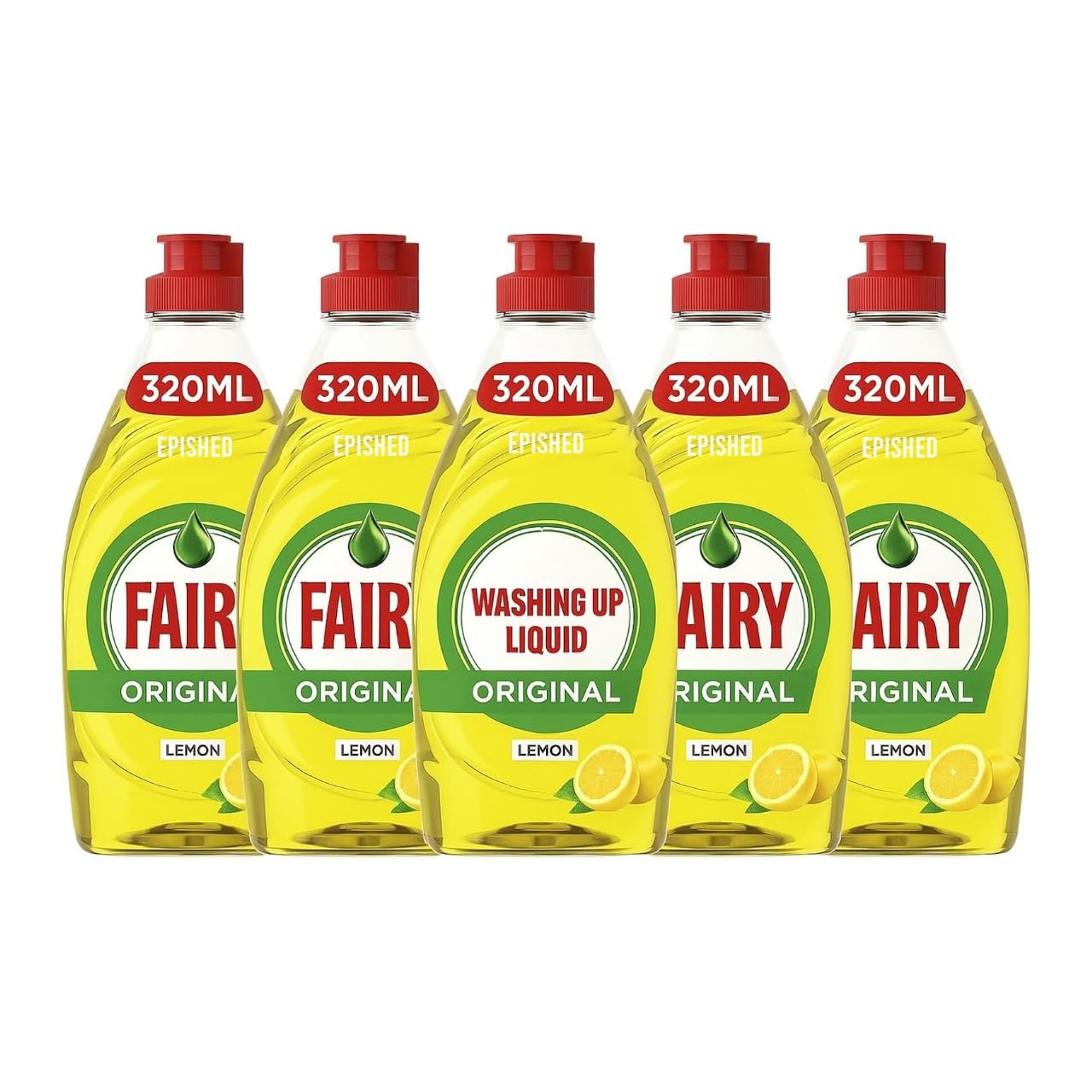 5 X Fairy Lemon Washing Up Liquid 320ml Bottles Powerful Grease-Cutting Dishwashing Liquid Concentrated Formula Long-Lasting Fresh Scent Gentle on Hands Kitchen Cleaning Essential