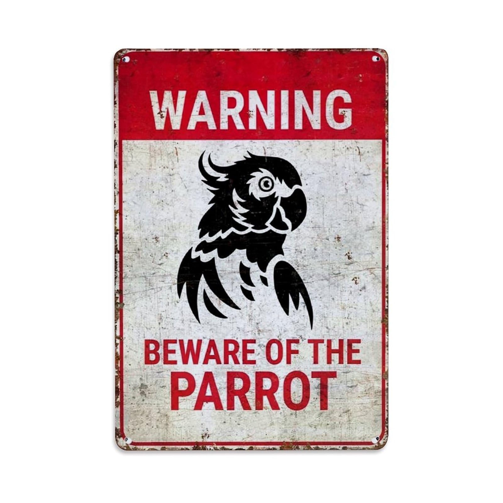 Jdfenggu Vintage Warning Sign Parrot Pattern Print Retro Metal Tin Sign, Decor Art Poster For Bar, Home, Man Cave, Kitchen, Laundry Room Gift 8X12inch