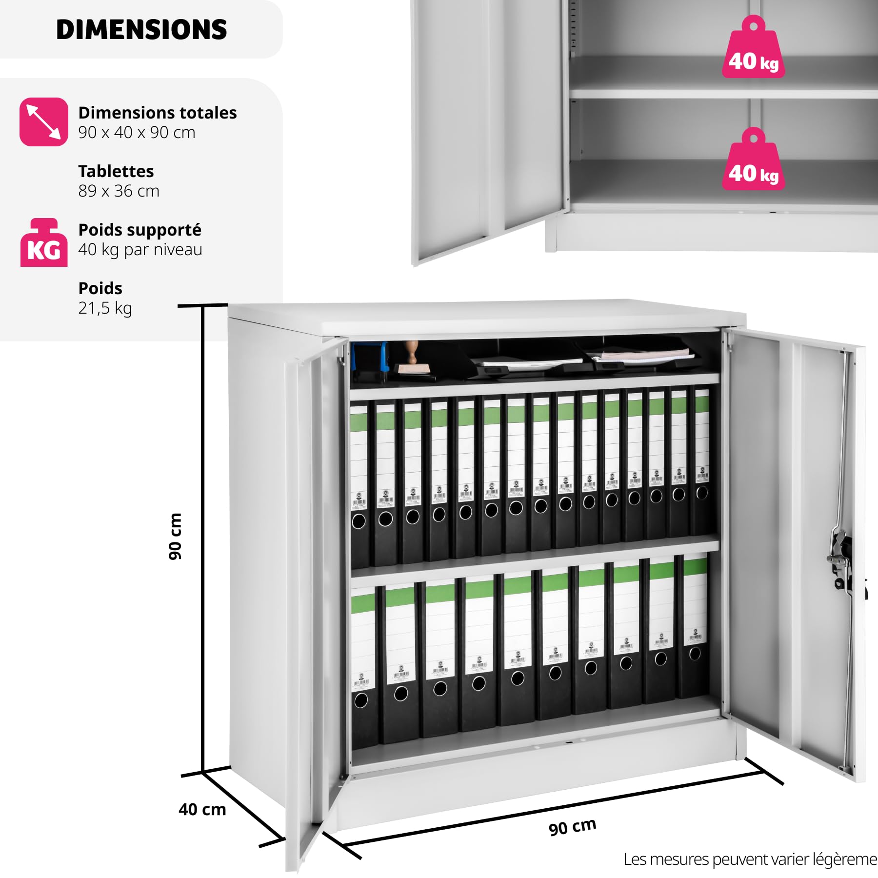 tectake 800412 Armoire de Bureau Metallique Verrouillable avec Étagères - diverses Tailles au Choix (90x40x90 cm | No. 402486)