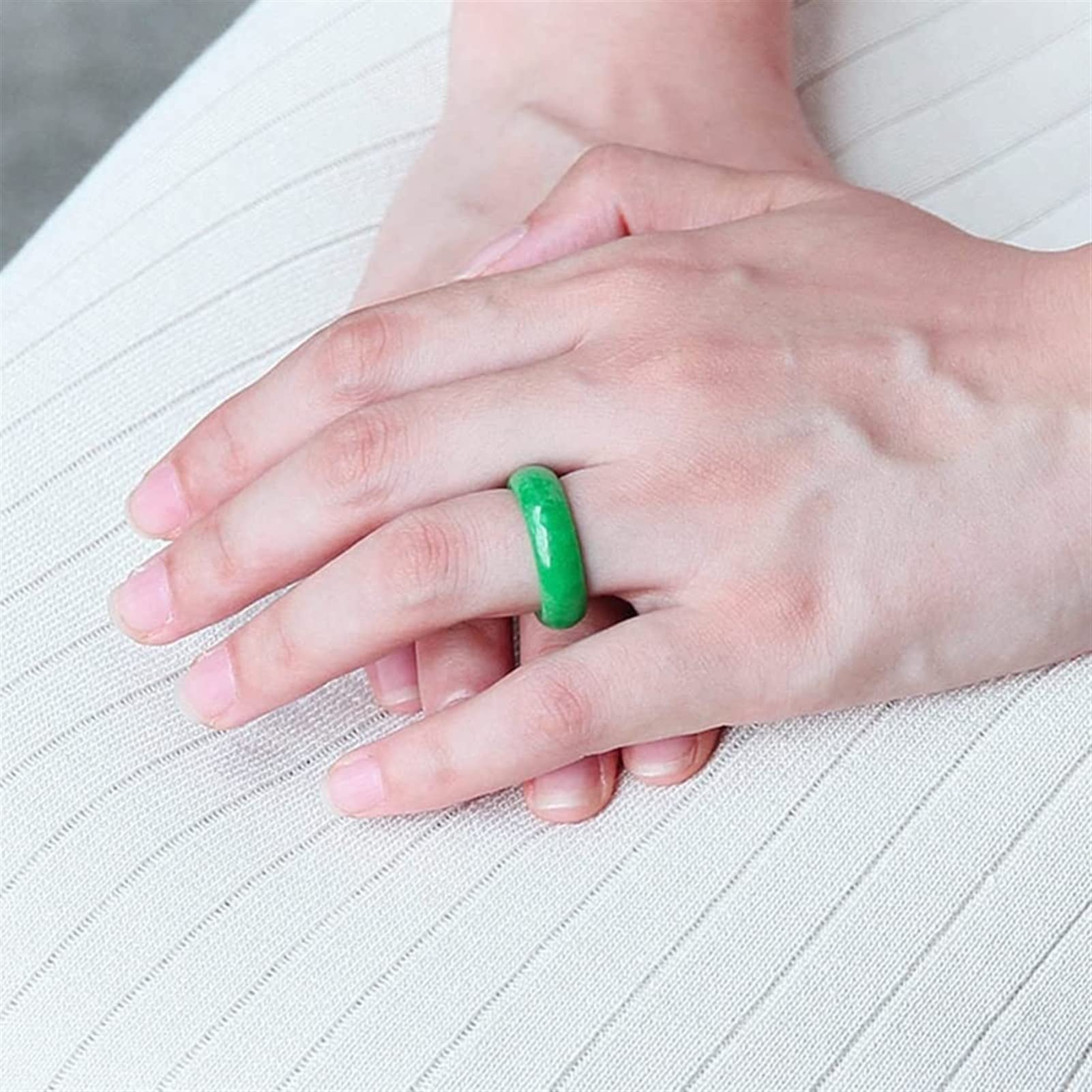 LYFHJD Ringband aus natürlicher grüner Jade für Damen und Herren, natürliches Burma, chinesischer Glücksschmuck, Geschenk für Mama (Größe: 17 mm)